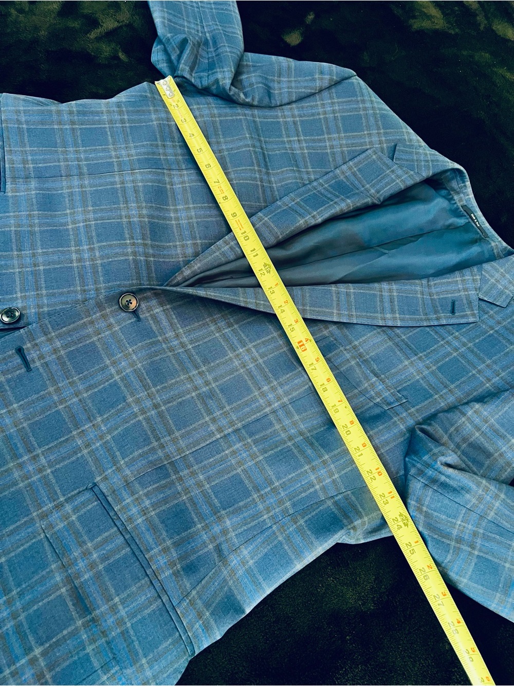 Ermenegildo Zegna Made in Italy Blue Plaid Sport Coat with Subtle Tan Windowpane - Picture 9 of 14